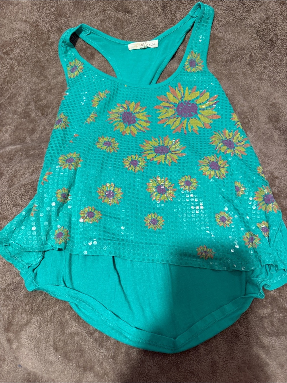 Rewind Teal Sequin Sunflower Tank Top